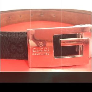 GUCCI SILVER G BUCKLE GG MONOGRAM FABRIC LEATHER 43” TOTAL LENGTH